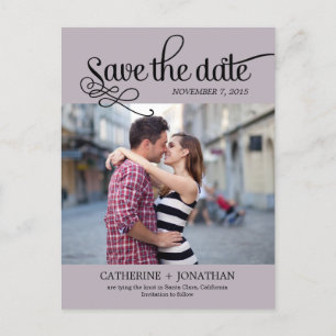 Modern Calligraphy Wedding Save The Date - Plum Announcement Postcard