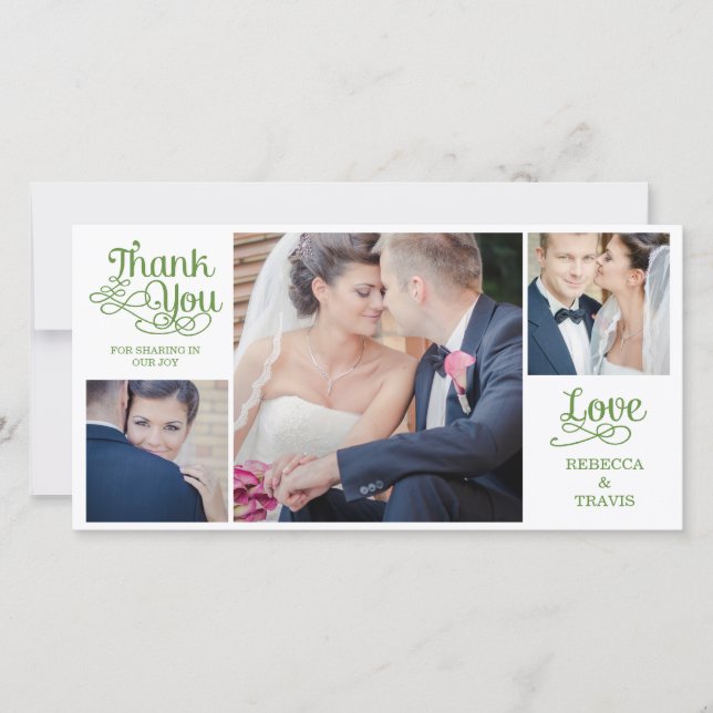 Modern Calligraphy Wedding Thank You Cards Green (Front)