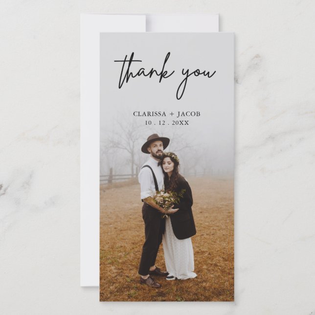 Modern  Calligraphy Wedding Thank You Photo-card Card (Front)