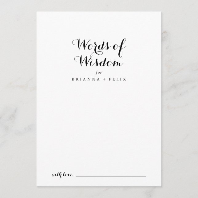 Modern Calligraphy Wedding Words of Wisdom Advice Card (Front)