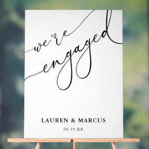 Modern Calligraphy We're Engaged Engagement Party  Acrylic Sign