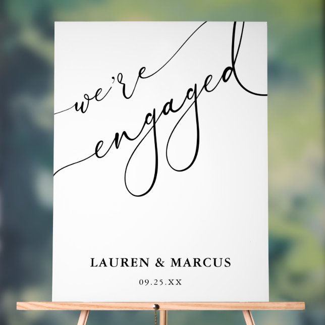 Modern Calligraphy We're Engaged Engagement Party  Acrylic Sign (Neutral)