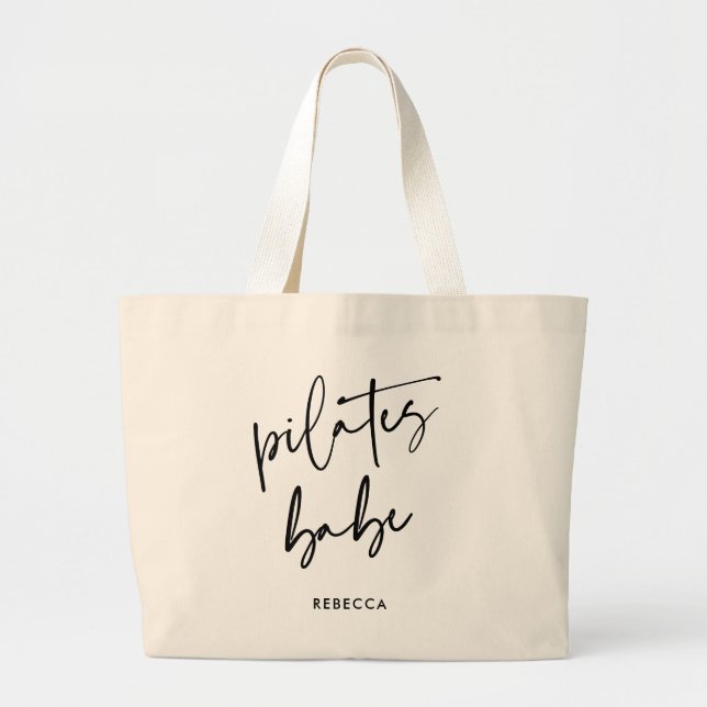 Modern Calligraphy Workout Gym Pilates Babe Large Tote Bag (Front)