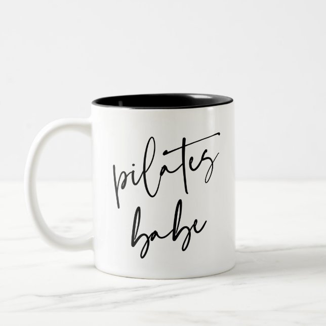 Modern Calligraphy Workout Gym Pilates Babe Two-Tone Coffee Mug (Left)