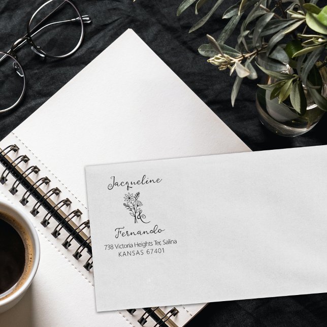 Modern Calligrapy Wildflower Daisy Return Address Rubber Stamp (Creator Uploaded)