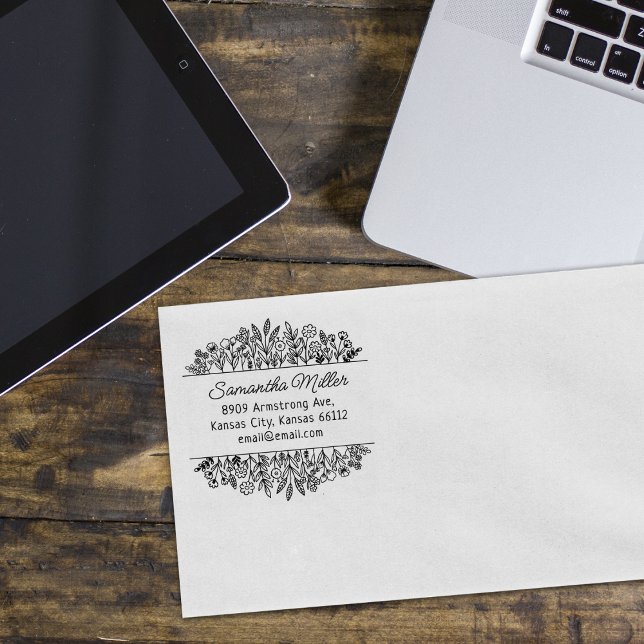 Modern Calligrapy Wildflowers Return Address Rubber Stamp (Creator Uploaded)