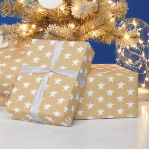Modern camel khaki white stars pattern gift wrapping paper