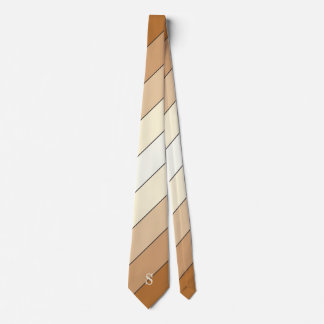 Modern Camel Tan Beige Stripe Monogram Neck Tie