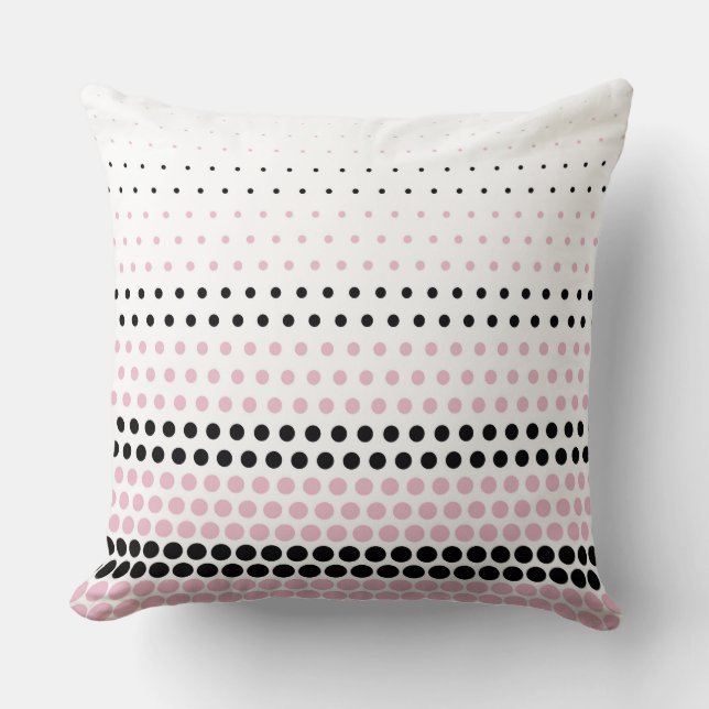 Modern Cameo Pink and Black Polka Dot Cushion (Front)