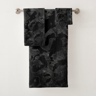 Modern Camo -Black and Dark Grey- camouflage Bath Towel Set