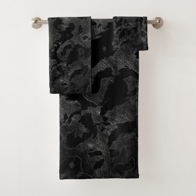 Modern Camo -Black and Dark Grey- camouflage Bath Towel Set (Insitu)