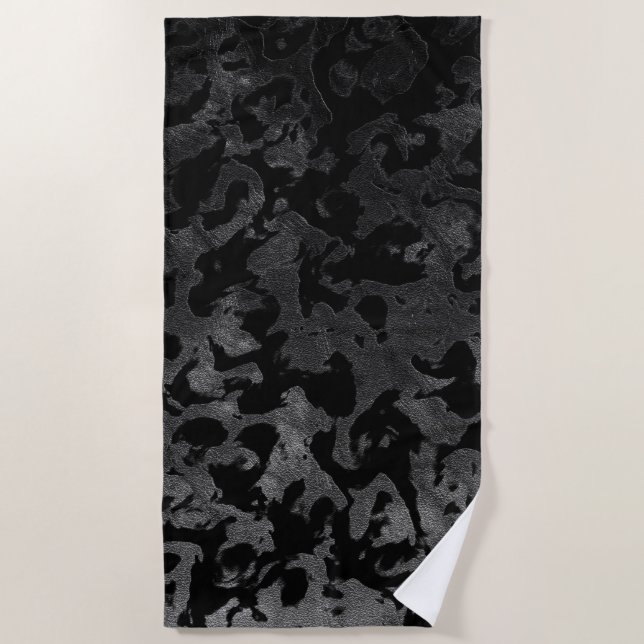 Modern Camo -Black and Dark Grey- camouflage Beach Towel (Front)