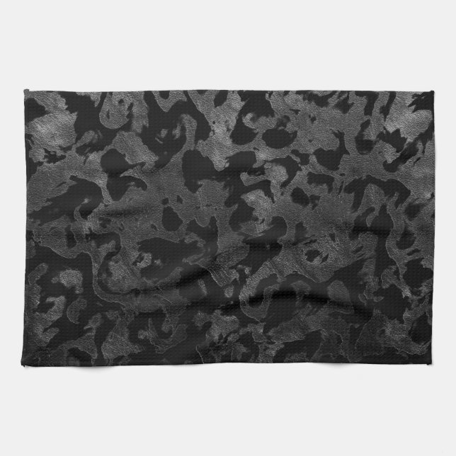 Modern Camo -Black and Dark Grey- camouflage Tea Towel (Horizontal)