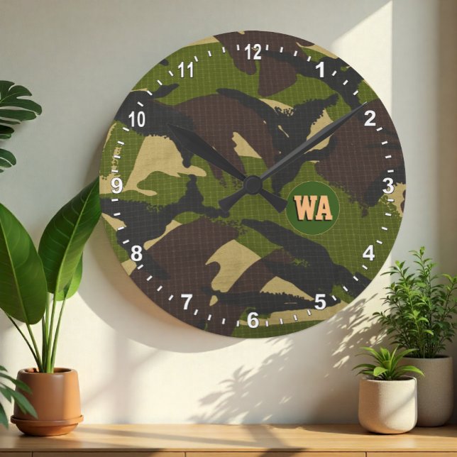 Modern Camouflage Clock, hunter monogrammed, Army Round Clock (Creator Uploaded)