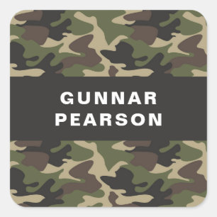 Modern Camouflage Pattern Name Black Square Sticker