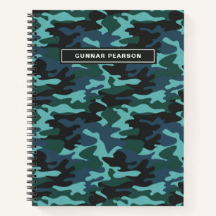 Modern Camouflage Pattern Name Blue Notebook