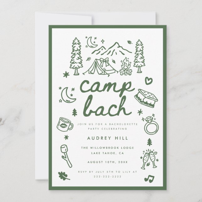 Modern Camp Bach Olive Green Script Bachelorette Invitation (Front)