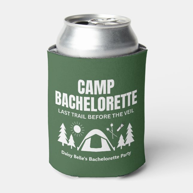 Modern Camp Bachelorette Green Can Cooler (Can Front)