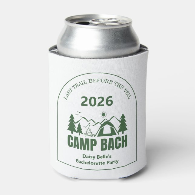 Modern Camp Bachelorette Green Can Cooler (Can Front)