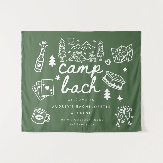 Modern Camp Bachelorette Welcome Green Script Tapestry (Front (Horizontal))