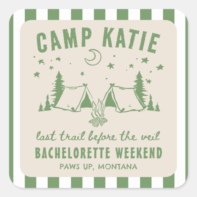 Modern Camping Camp Bachelorette Party Square Sticker (Front)