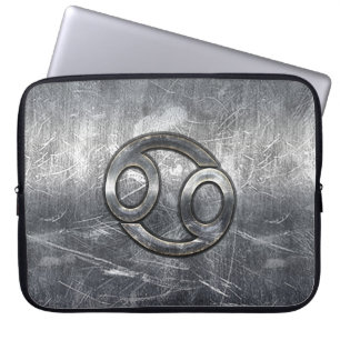 Modern Cancer Sign in Silver Metal Style Laptop Sleeve