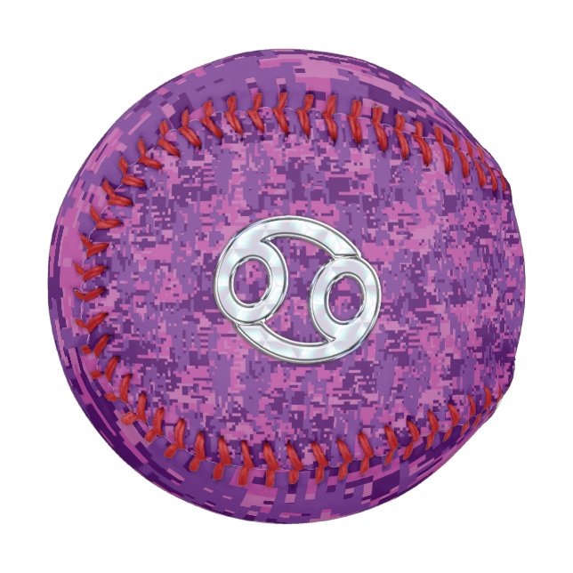 Modern Cancer Zodiac Sign Pink Digital Camouflage Baseball (Front Left)