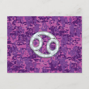 Modern Cancer Zodiac Sign Pink Digital Camouflage Postcard