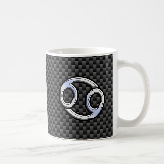 Modern Cancer Zodiac Symbol Carbon Fibre Print Coffee Mug (Right)