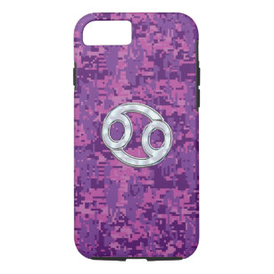 Modern Cancer Zodiac Symbol on Pink Digital Camo iPhone 8/7 Case