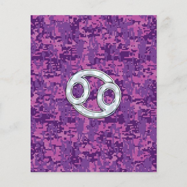 Modern Cancer Zodiac Symbol on Pink Digital Camo Flyer (Front)