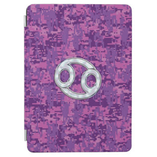 Modern Cancer Zodiac Symbol on Pink Digital Camo iPad Air Cover