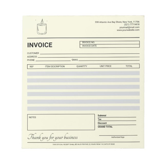 Modern Candle Business Invoice / Receipt  Notepad (Front)