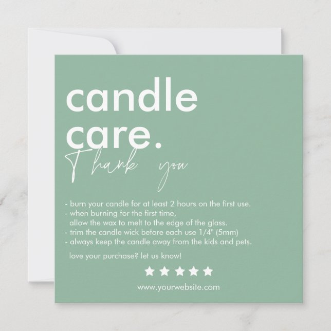Modern Candle Care & Thank You Business Card (Front)