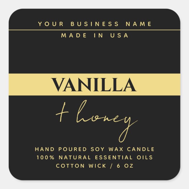 Modern candle product black gold label (Front)