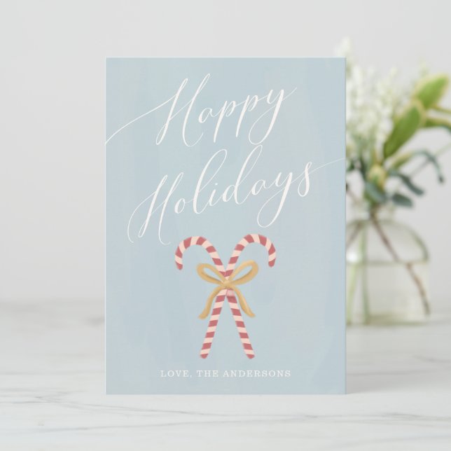Modern Candy Cane Calligraphy Holiday Card (Standing Front)