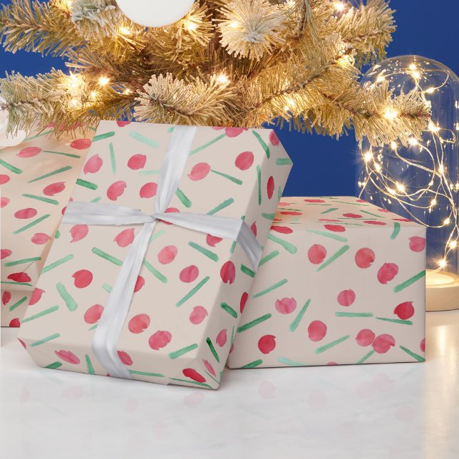 Modern Candy Cane Red And Green Boho Chic Wrapping Paper (Holidays)