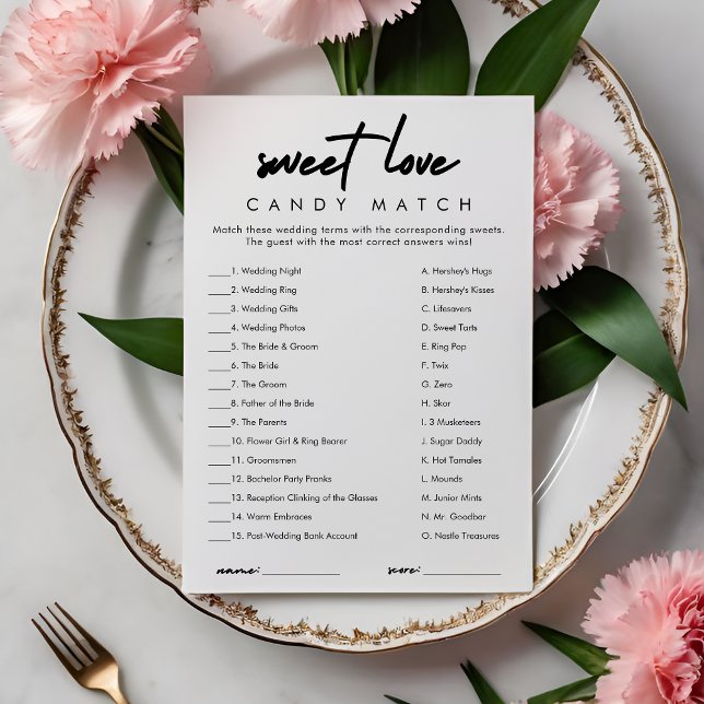 Modern Candy Match Bridal Shower Game Card (Creator Uploaded)