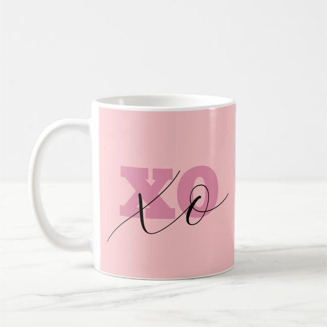 Modern Candy Pink Black XOXO Valentine Coffee Mug (Left)