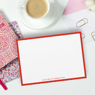 Modern Candy Red Border Flat Note Card