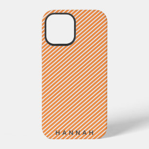 Modern Candy Stripe Burnt Orange Diagonal Name iPhone 12 Case