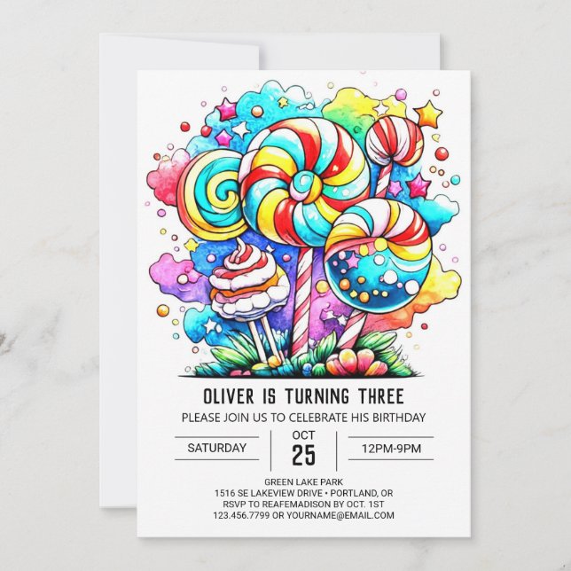 Modern Candyland Birthday Invitation (Front)