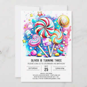 Modern Candyland Editable Birthday Invitation