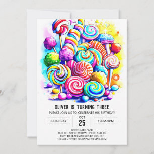 Modern Candyland Kids Birthday Invitation