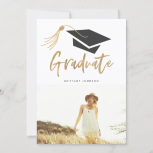 Modern Cap and Tassel Gold Foil 3 Photo Graduate Announcement