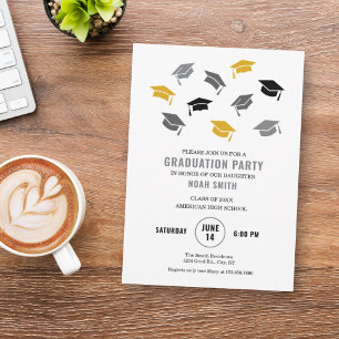Modern Caps Graduation Invitation