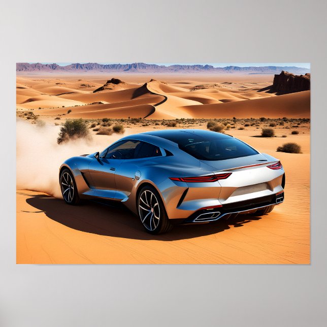 Modern car in desert poster (Front)
