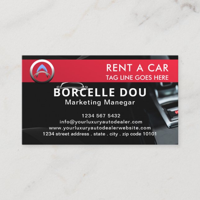 Modern car Rental | Black & Red monogram  Business Card (Front)