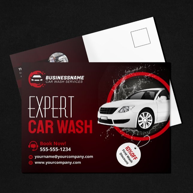Modern Car Wash Auto Detailing Automobile Waxing Postcard (Creator Uploaded)