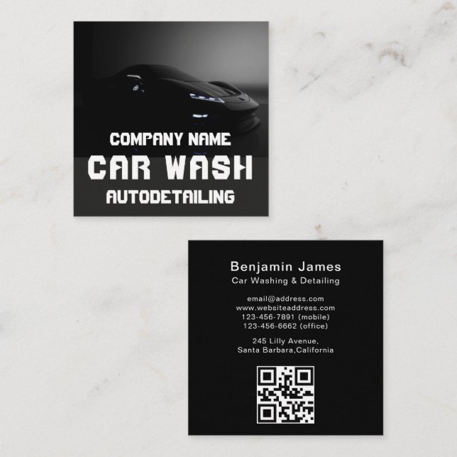 Modern Car Wash Automotive Cleaning QR Code  Square Business Card (Front/Back)